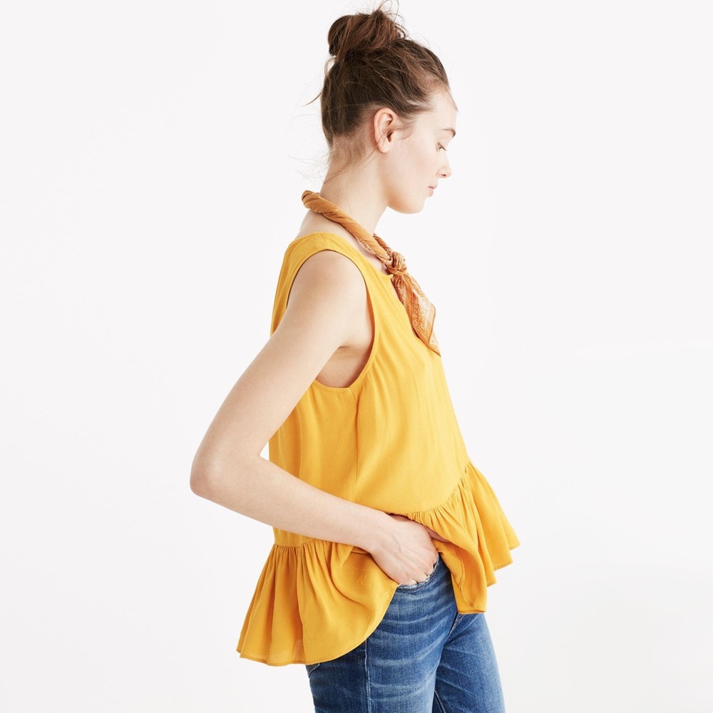 Madewell Mustard Yellow Linen Peplum Tank-top ⚡️